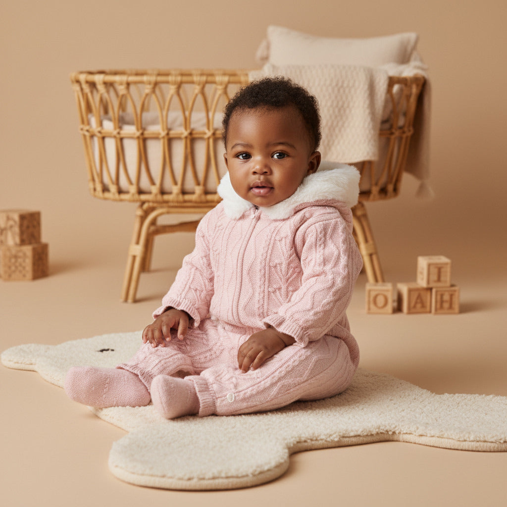 Giggles Textured Hooded Romper with Long Sleeves