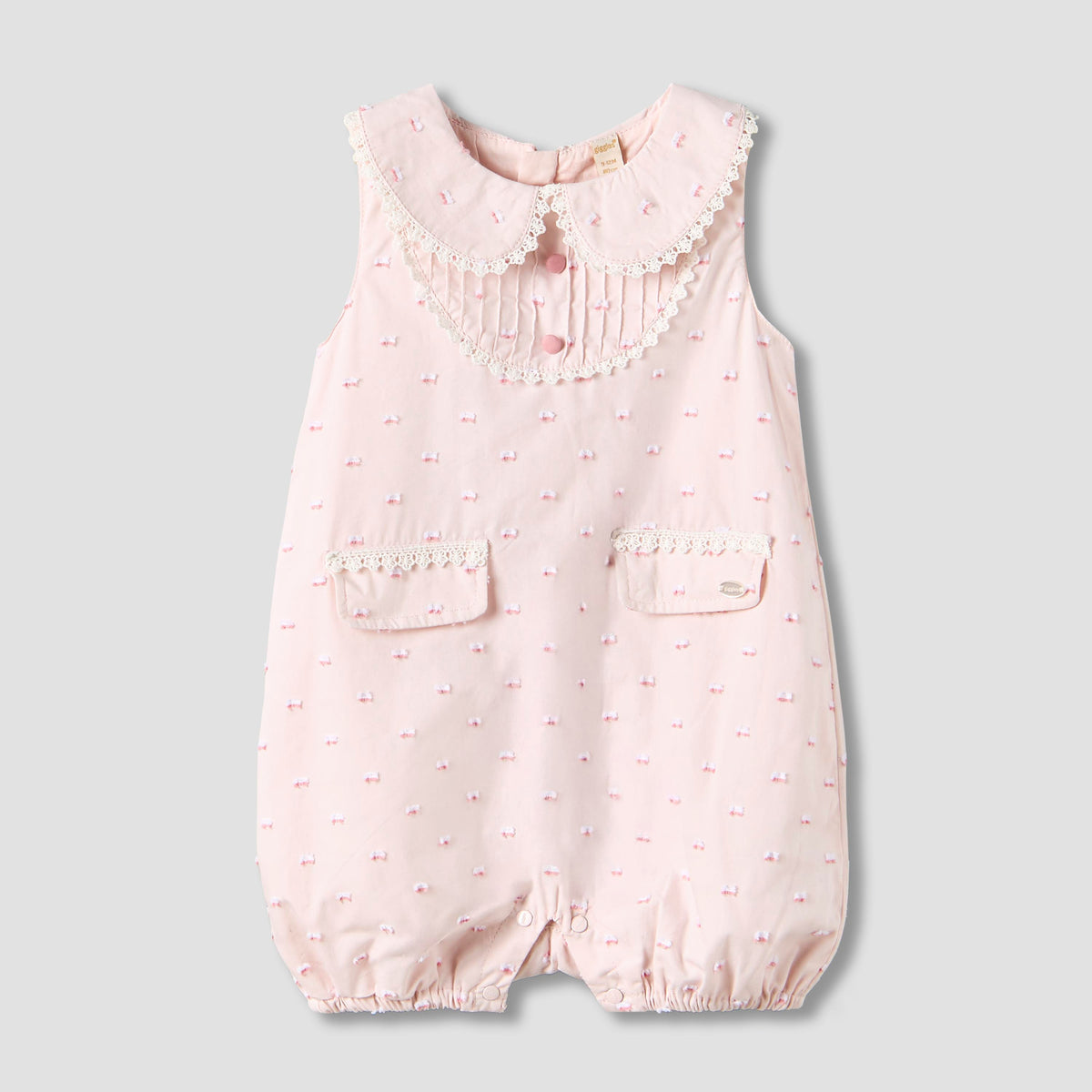 Giggles Peter Pan Collar Sleeveless Romper with Lace Detail