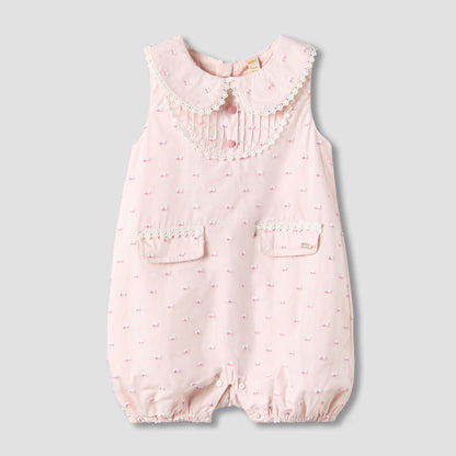 Giggles Peter Pan Collar Sleeveless Romper with Lace Detail