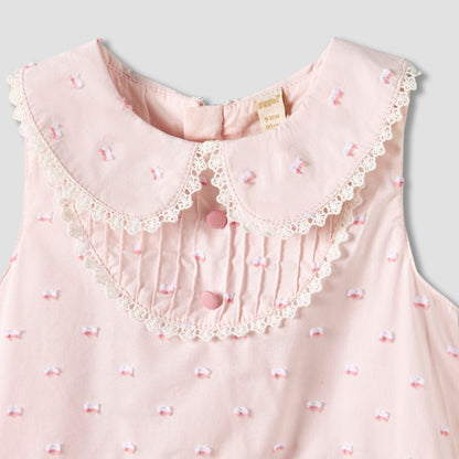 Giggles Peter Pan Collar Sleeveless Romper with Lace Detail