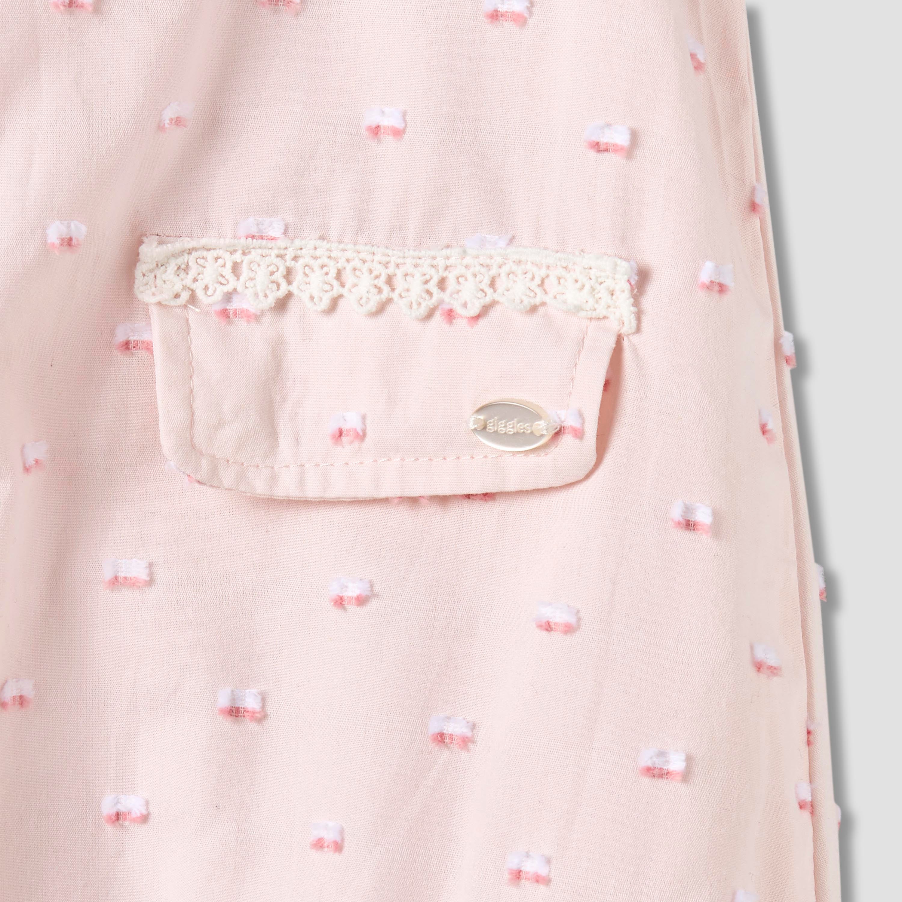 Giggles Peter Pan Collar Sleeveless Romper with Lace Detail