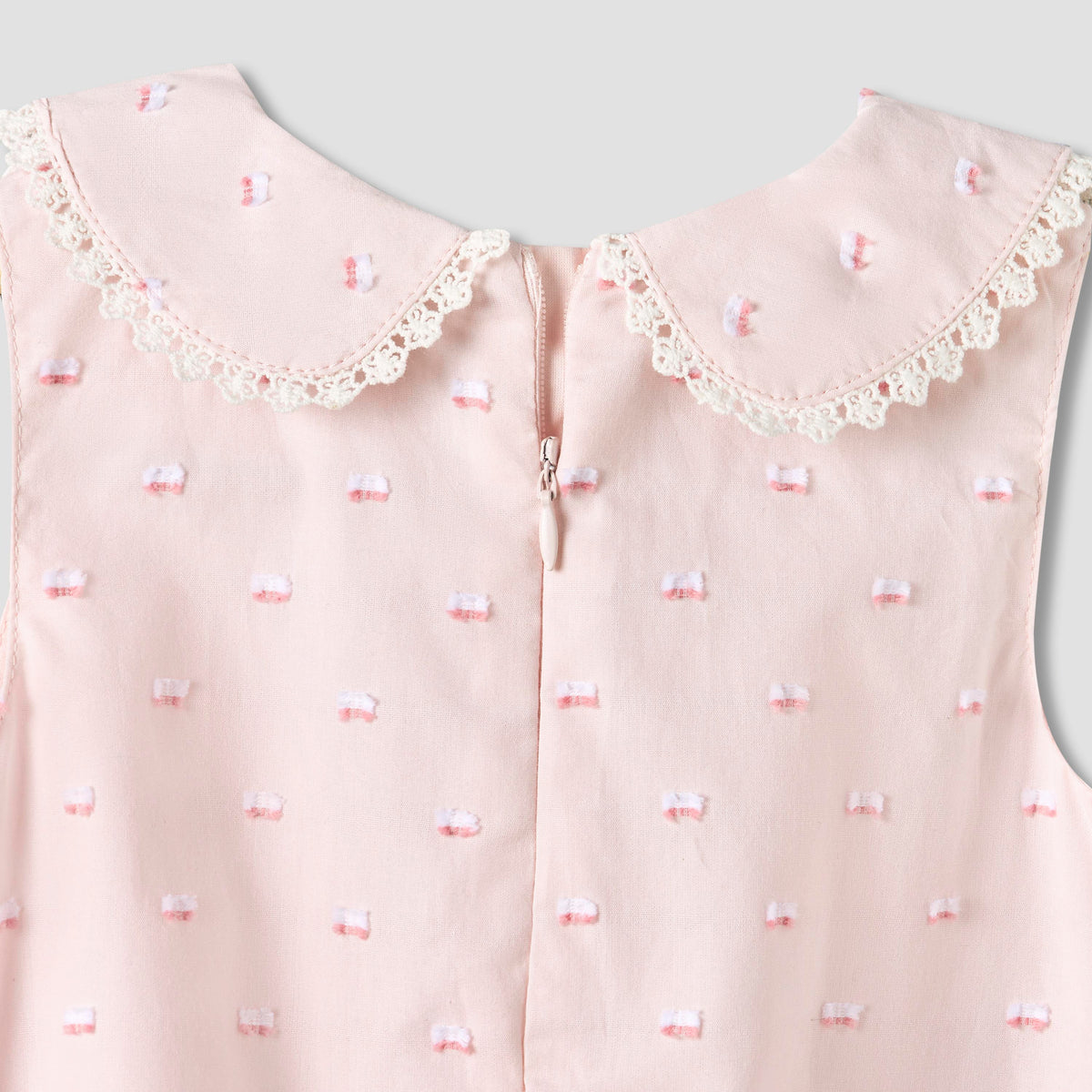 Giggles Peter Pan Collar Sleeveless Romper with Lace Detail
