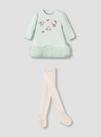 Sanrio Round Neck Long Sleeves Dress with Tights-baby-girls-clothing-setsandcoords-image-2