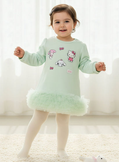 Sanrio Round Neck Long Sleeves Dress with Tights-baby-girls-clothing-setsandcoords-image-1