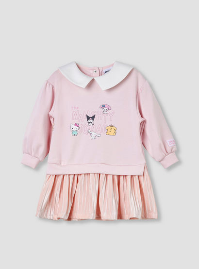 Sanrio Collared Long Sleeves Knee Length Dress with Hello Kitty Print-baby-girls-clothing-dressesandjumpsuits-image-1