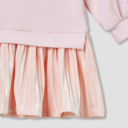 Sanrio Collared Long Sleeves Knee Length Dress with Hello Kitty Print