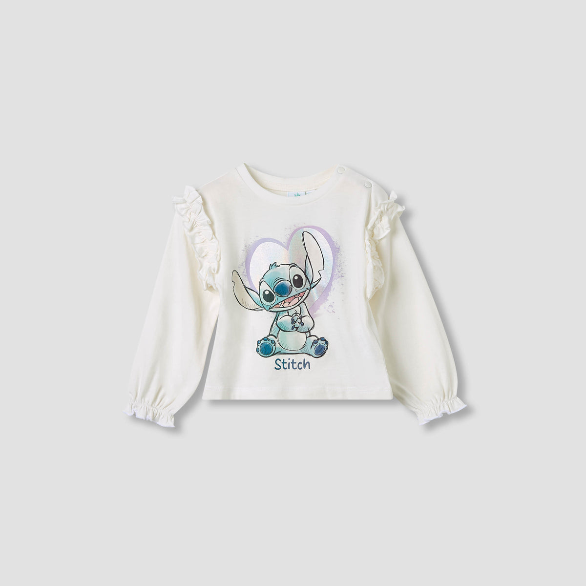 Disney Girls Round Neck T-shirt with Stitch and Angel Print - Cotton - Long Sleeves - Set of 2