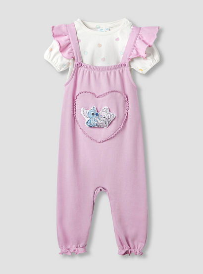 Disney Heart Print T-shirt and Dungarees Set-baby-girls-clothing-setsandcoords-image-1