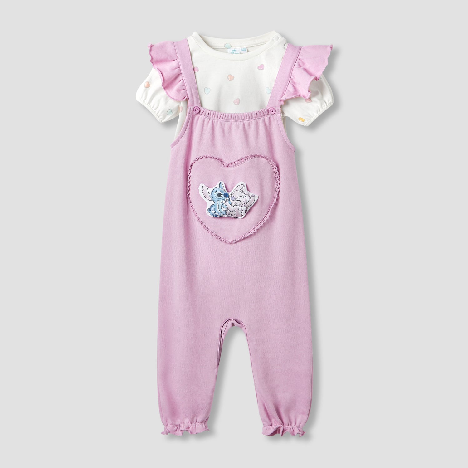 Disney Heart Print T-shirt and Dungarees Set - Pink / 12-18 mths