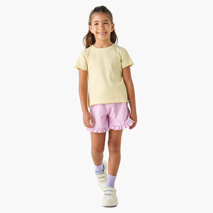Juniors Ribbed Crew Neck T-shirt with Lettuce Hem