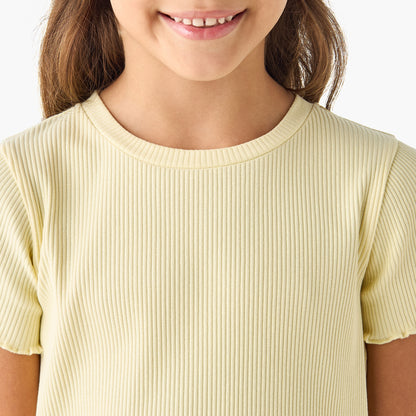 Juniors Ribbed Crew Neck T-shirt with Lettuce Hem
