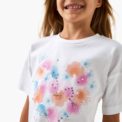Juniors Sequinned T-shirt with Short Sleeves