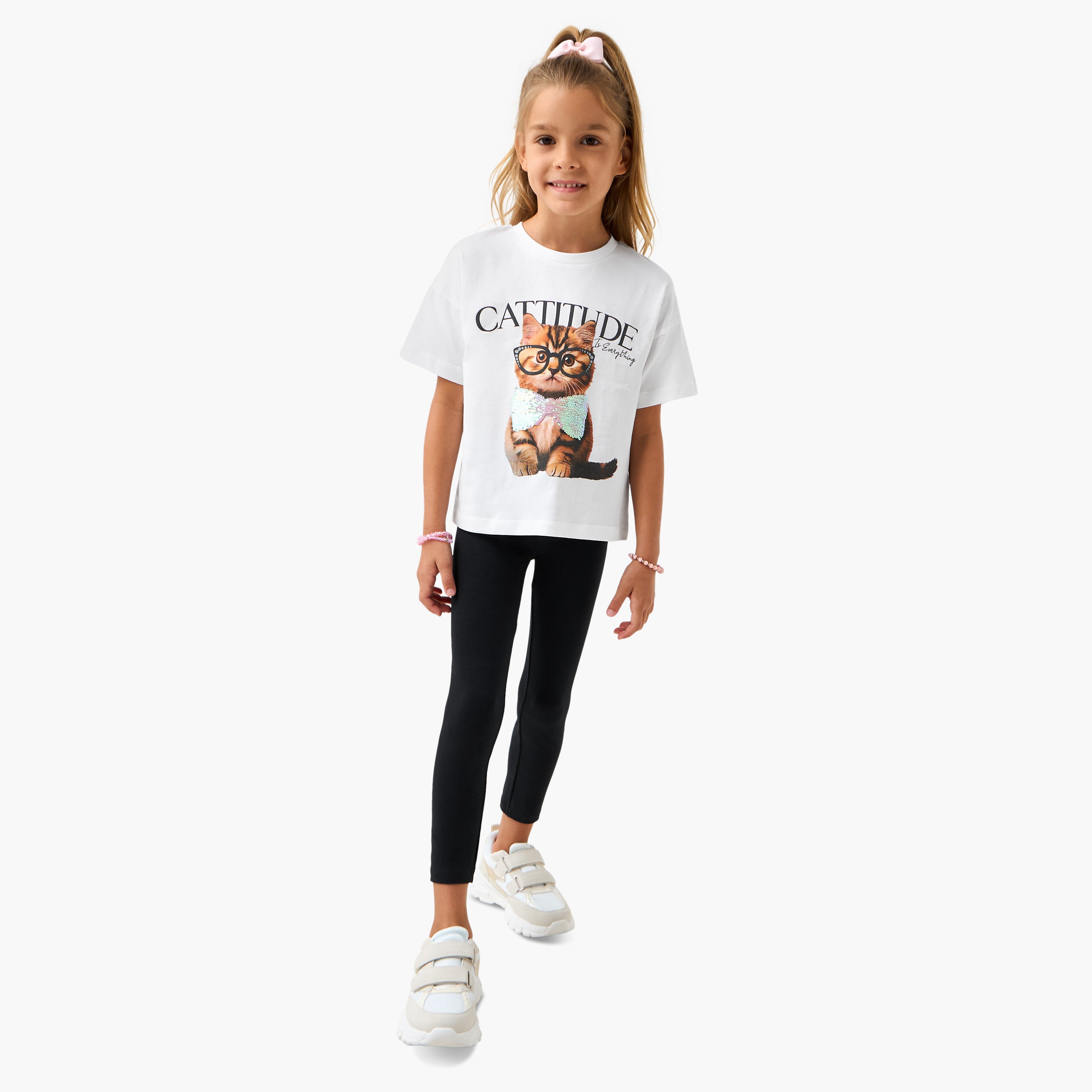 Juniors Sequin Embellished T-shirt with Short Sleeves