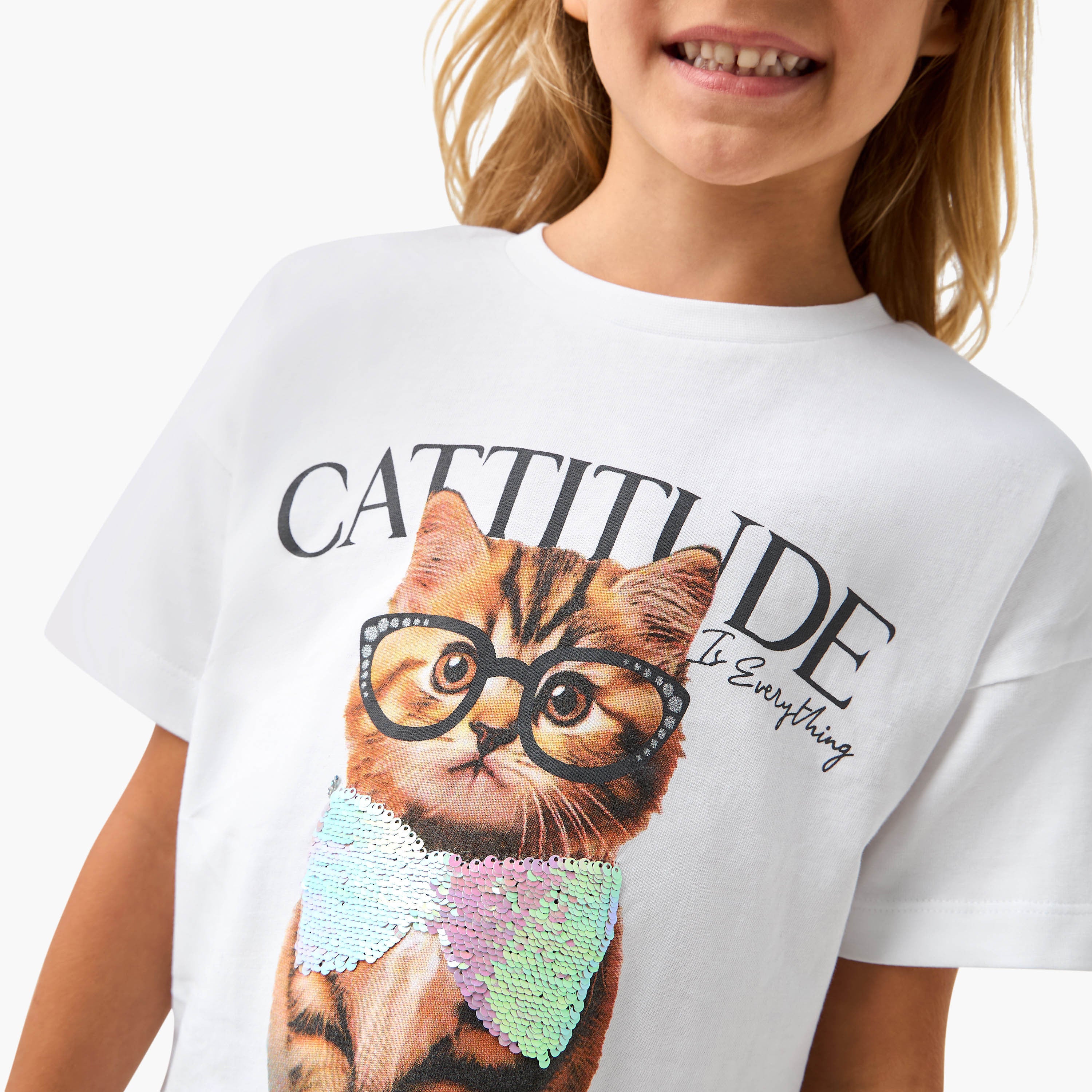 Juniors Sequin Embellished T-shirt with Short Sleeves