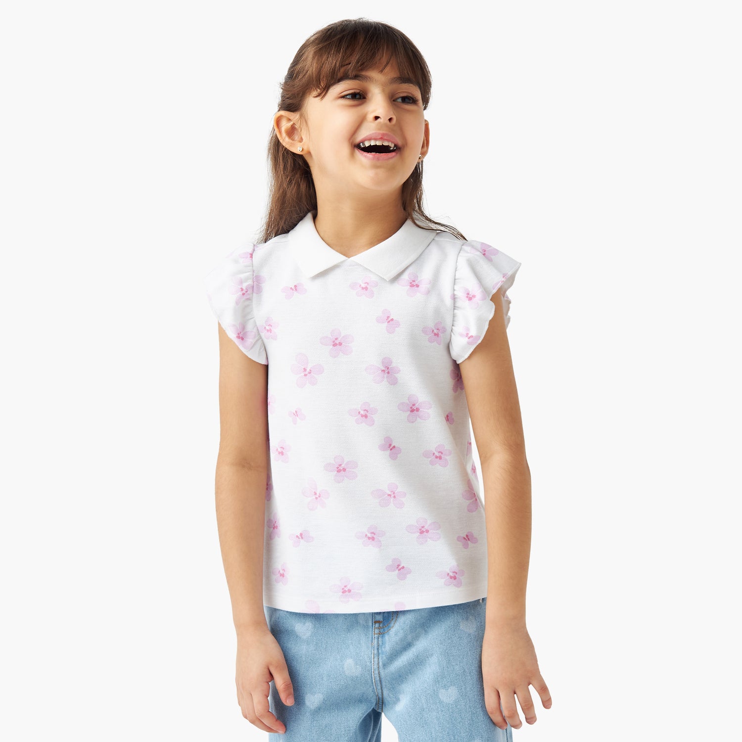 Juniors Printed Polo T-shirt with Short Sleeves