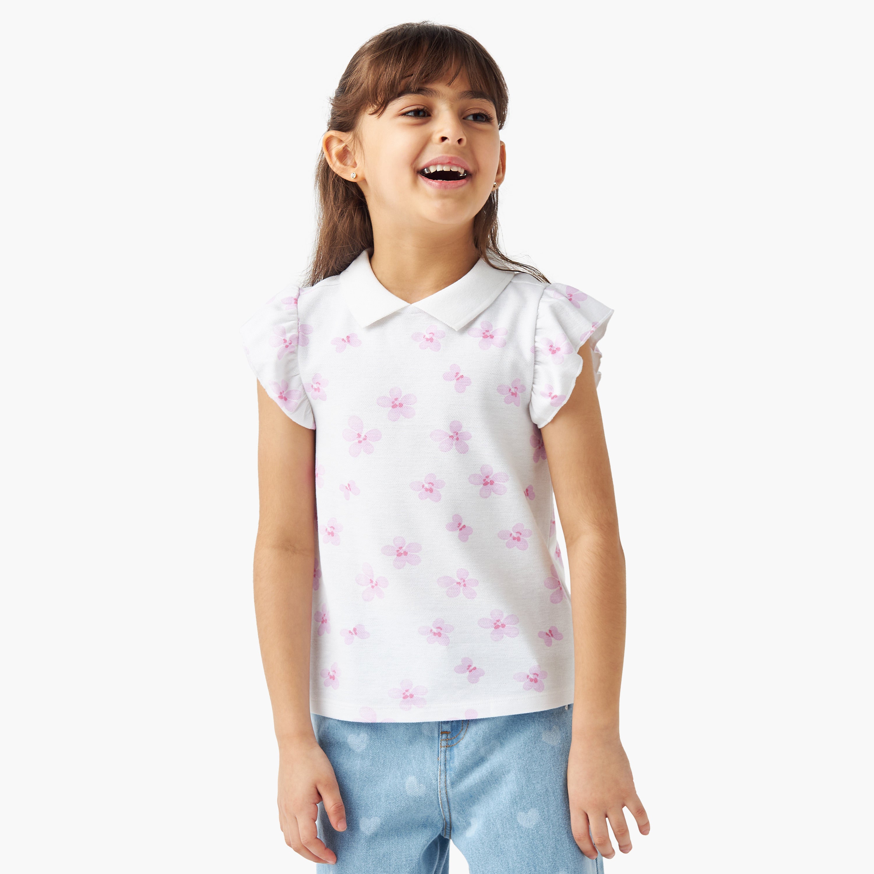 Juniors Printed Polo T-shirt with Short Sleeves