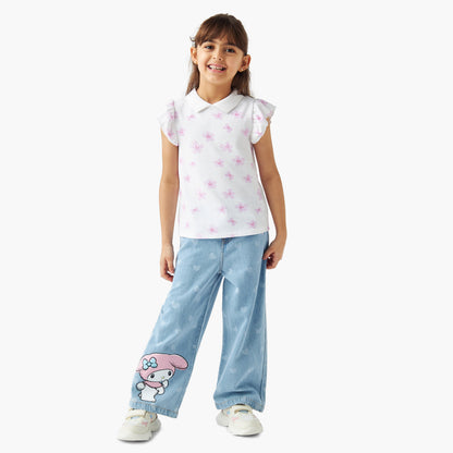 Juniors Printed Polo T-shirt with Short Sleeves