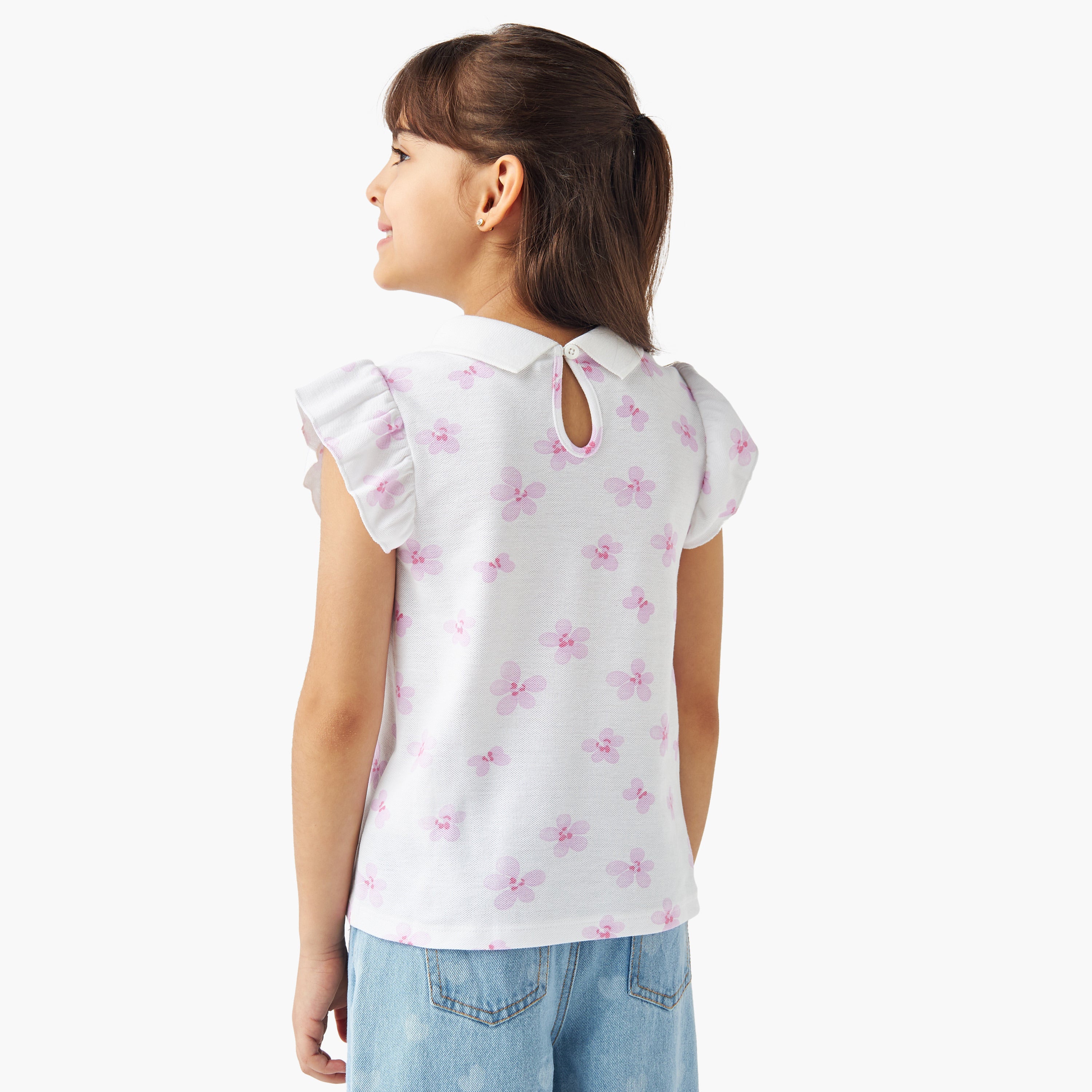 Juniors Printed Polo T-shirt with Short Sleeves