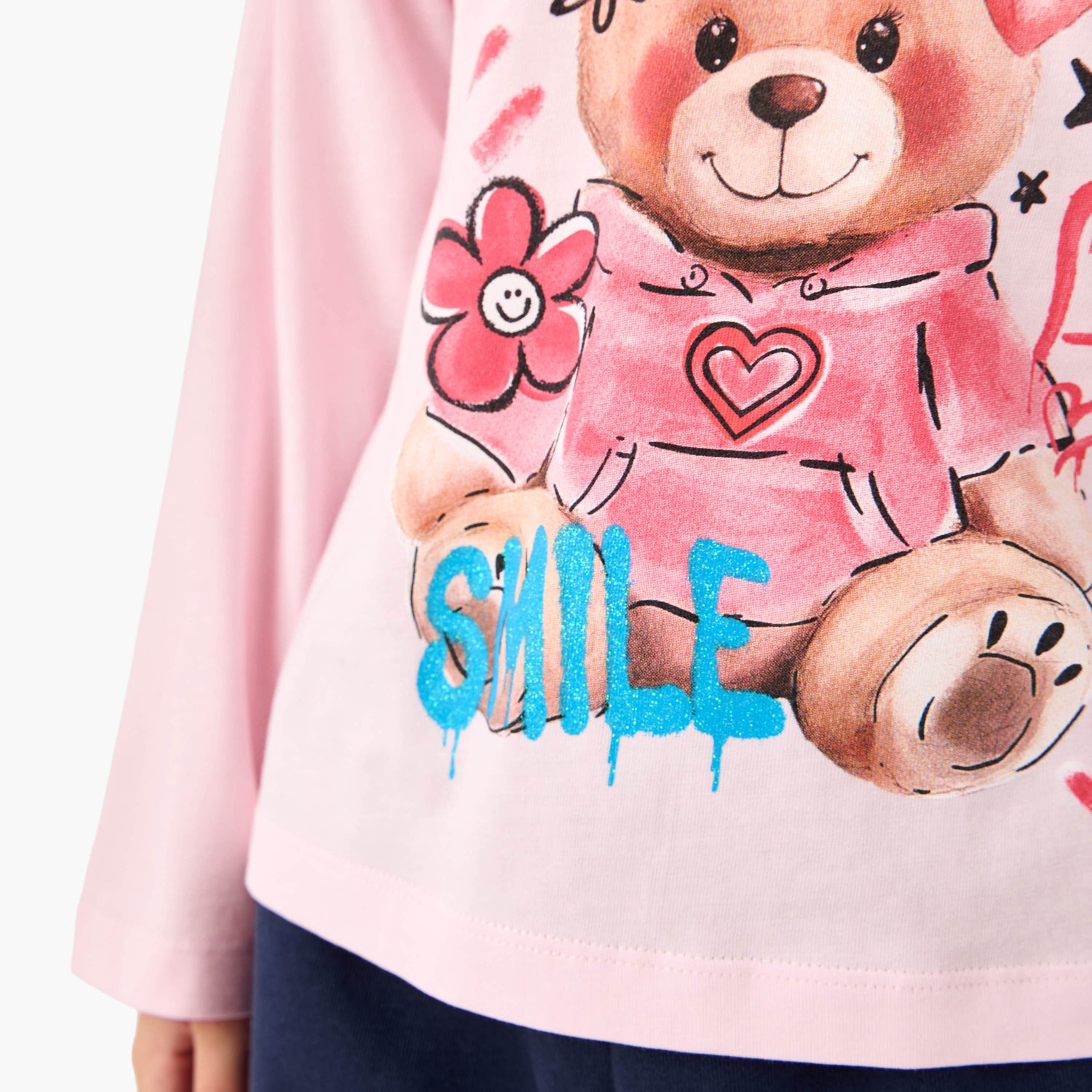 Juniors Teddy Bear Print T-shirt with Long Sleeves