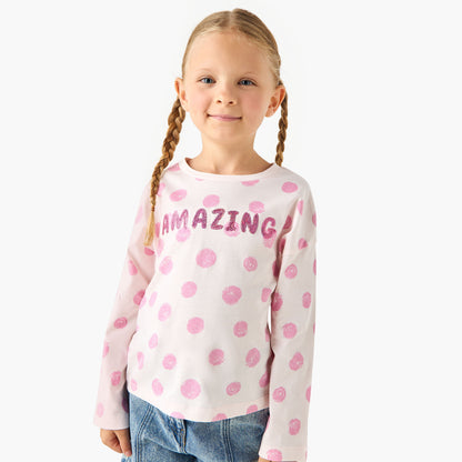 Juniors Printed T-shirt with Long Sleeves - Pink / 3-4 yrs
