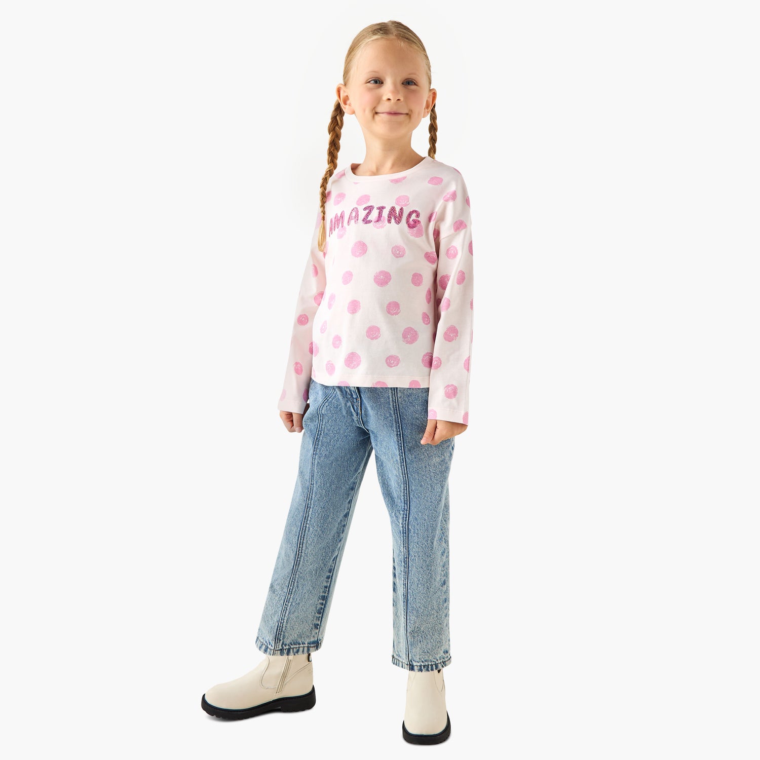 Juniors Printed T-shirt with Long Sleeves