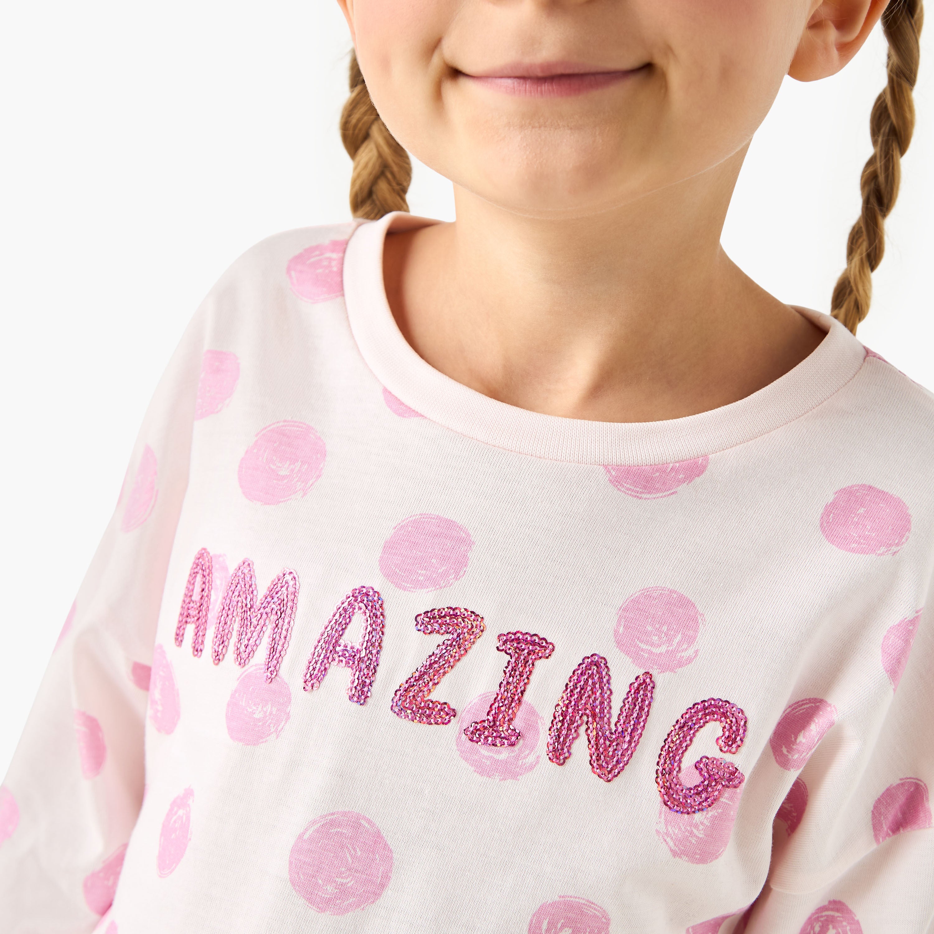 Juniors Printed T-shirt with Long Sleeves