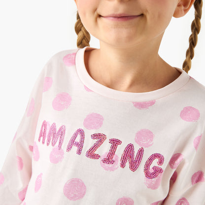 Juniors Printed T-shirt with Long Sleeves