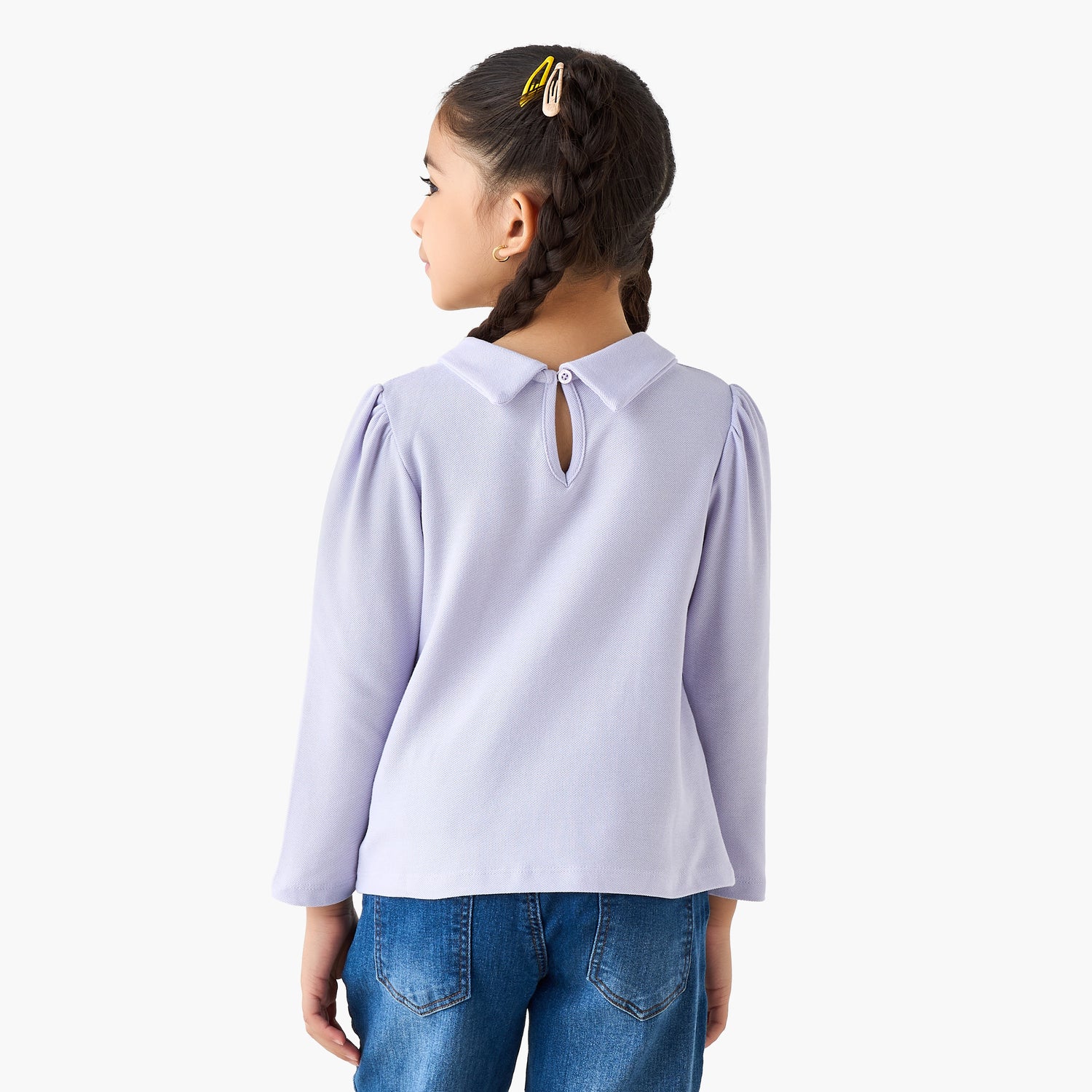 Juniors Solid Collared T-shirt with Long Sleeves