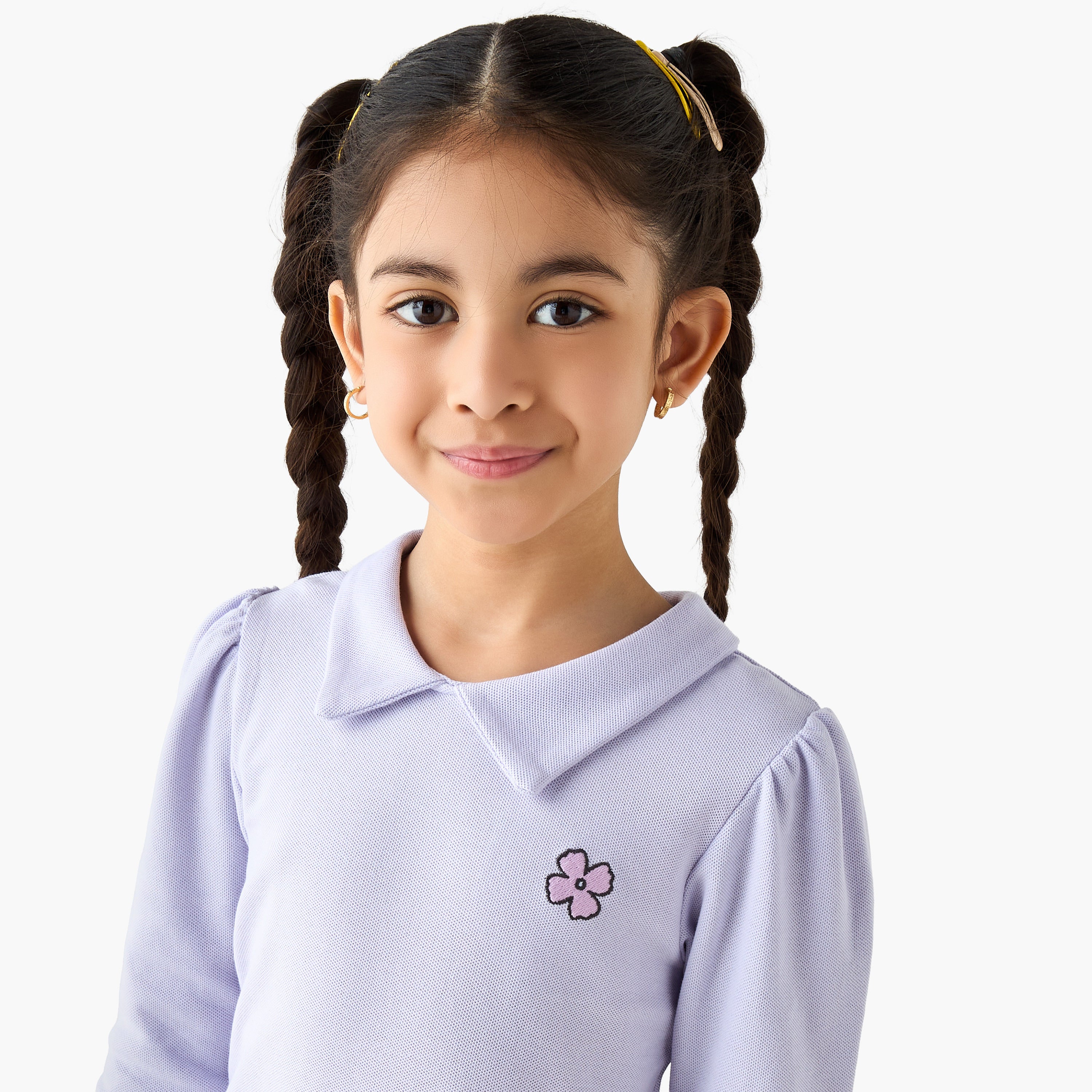 Juniors Solid Collared T-shirt with Long Sleeves