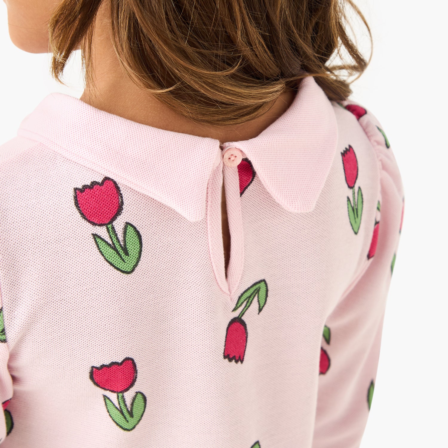 Juniors Floral Print Collared T-shirt with Long Sleeves