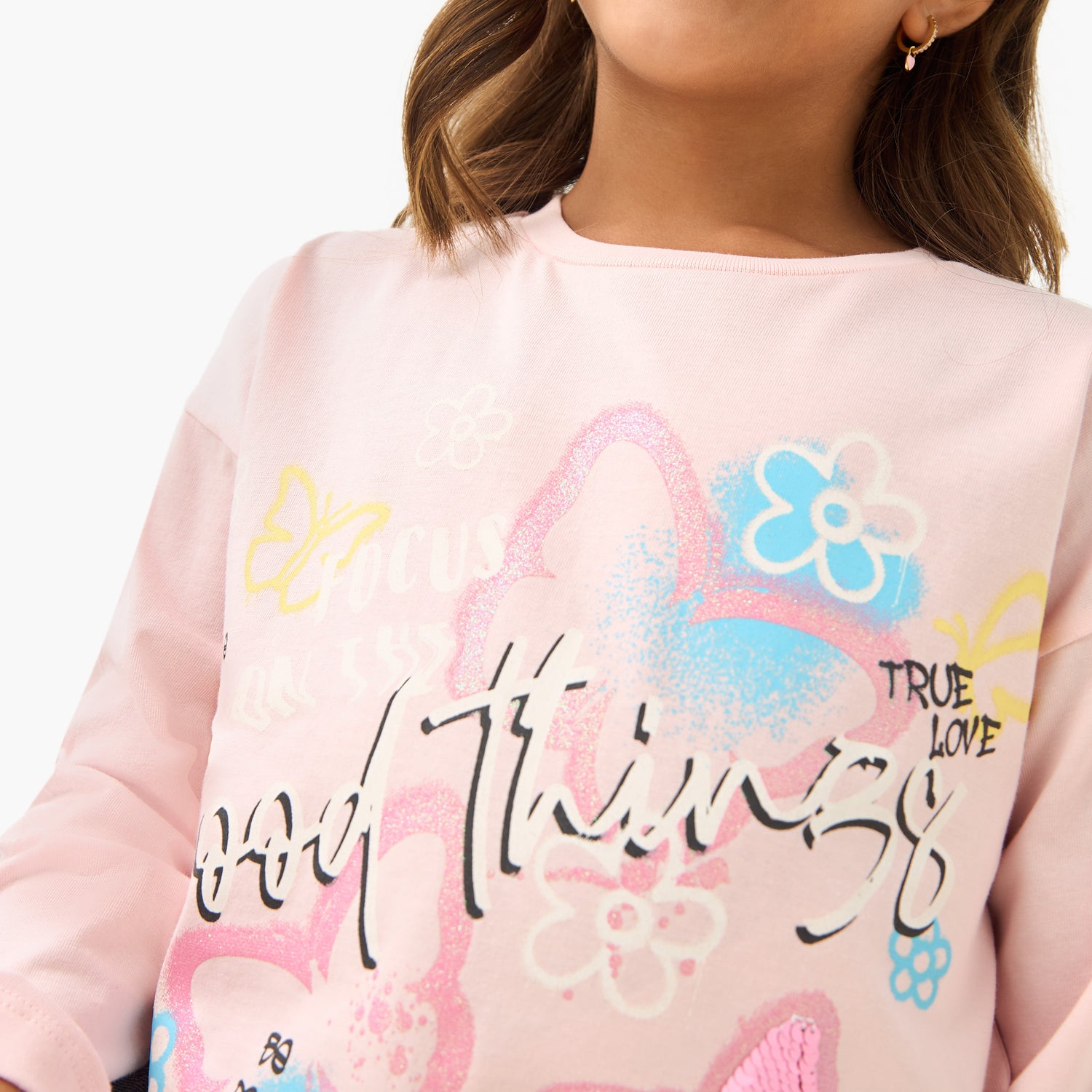 Juniors Printed T-shirt with Long Sleeves