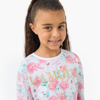 Juniors Girls Crew Neck T-shirt with Floral Print - Cotton - Long Sleeves