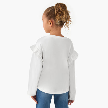 Juniors Crew Neck Long Sleeve T-shirt with Graphic Print