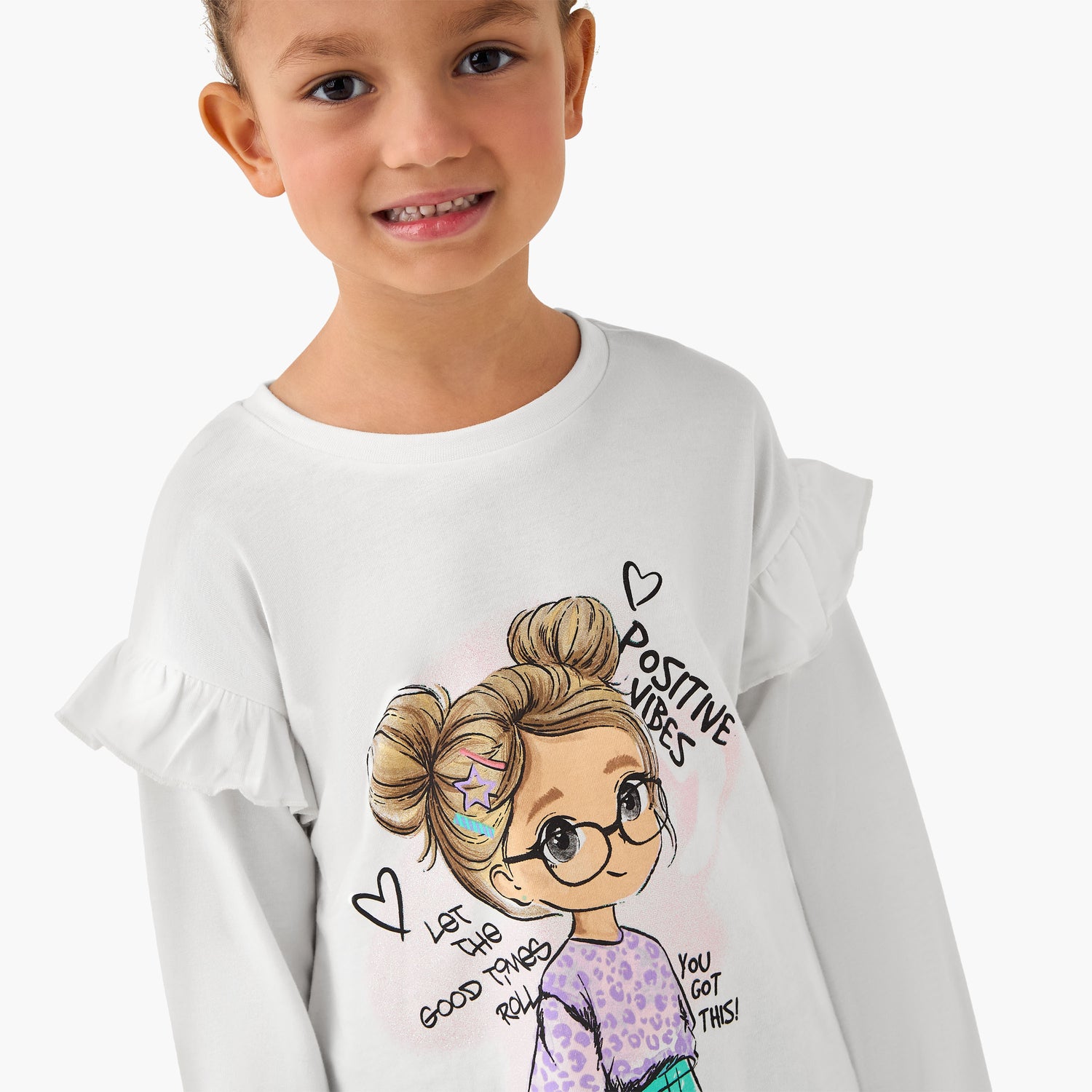 Juniors Crew Neck Long Sleeve T-shirt with Graphic Print
