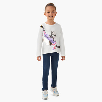 Juniors Crew Neck Long Sleeve T-shirt with Sequin Detail