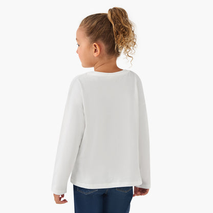 Juniors Crew Neck Long Sleeve T-shirt with Sequin Detail