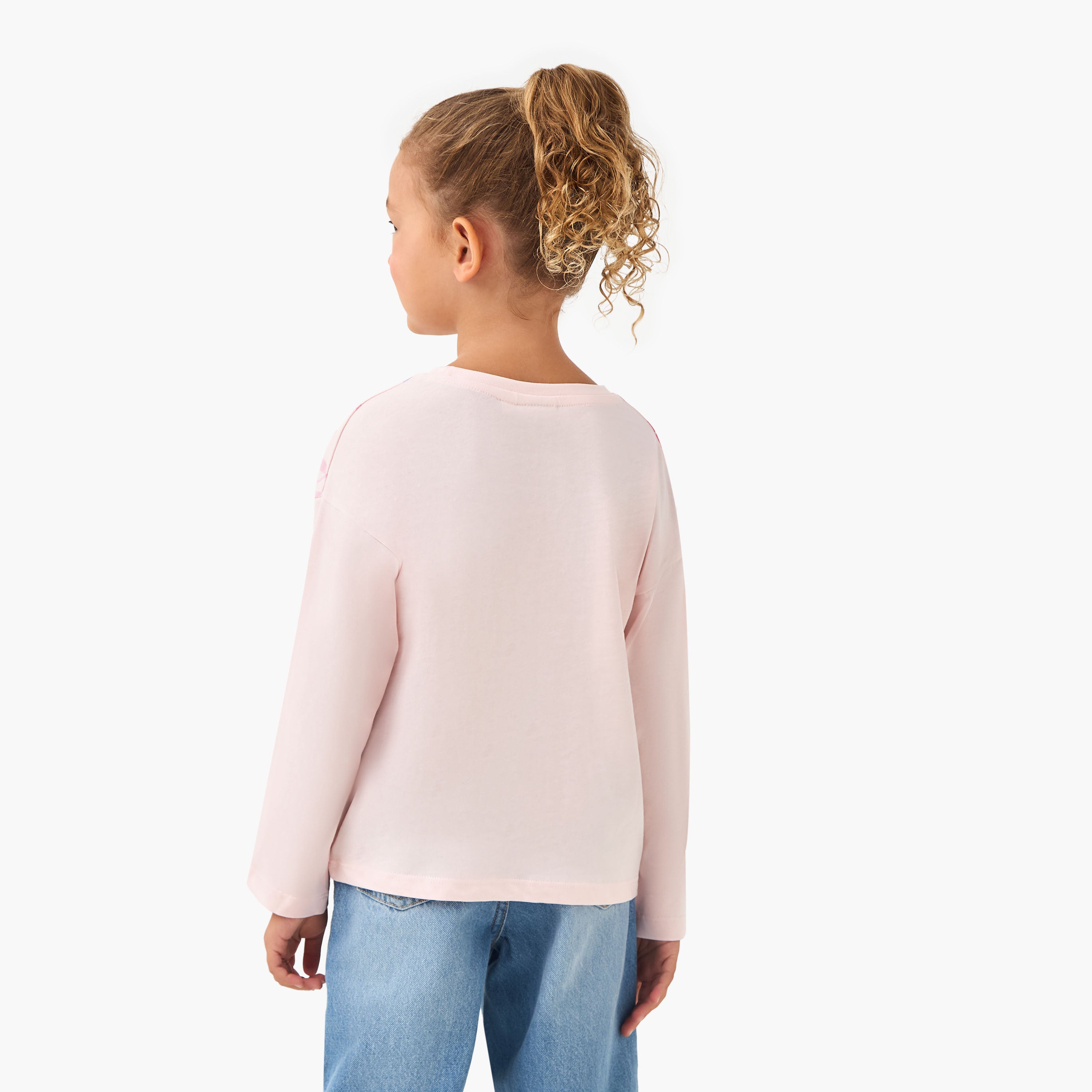 Juniors Crew Neck Long Sleeve T-shirt with Floral Applique