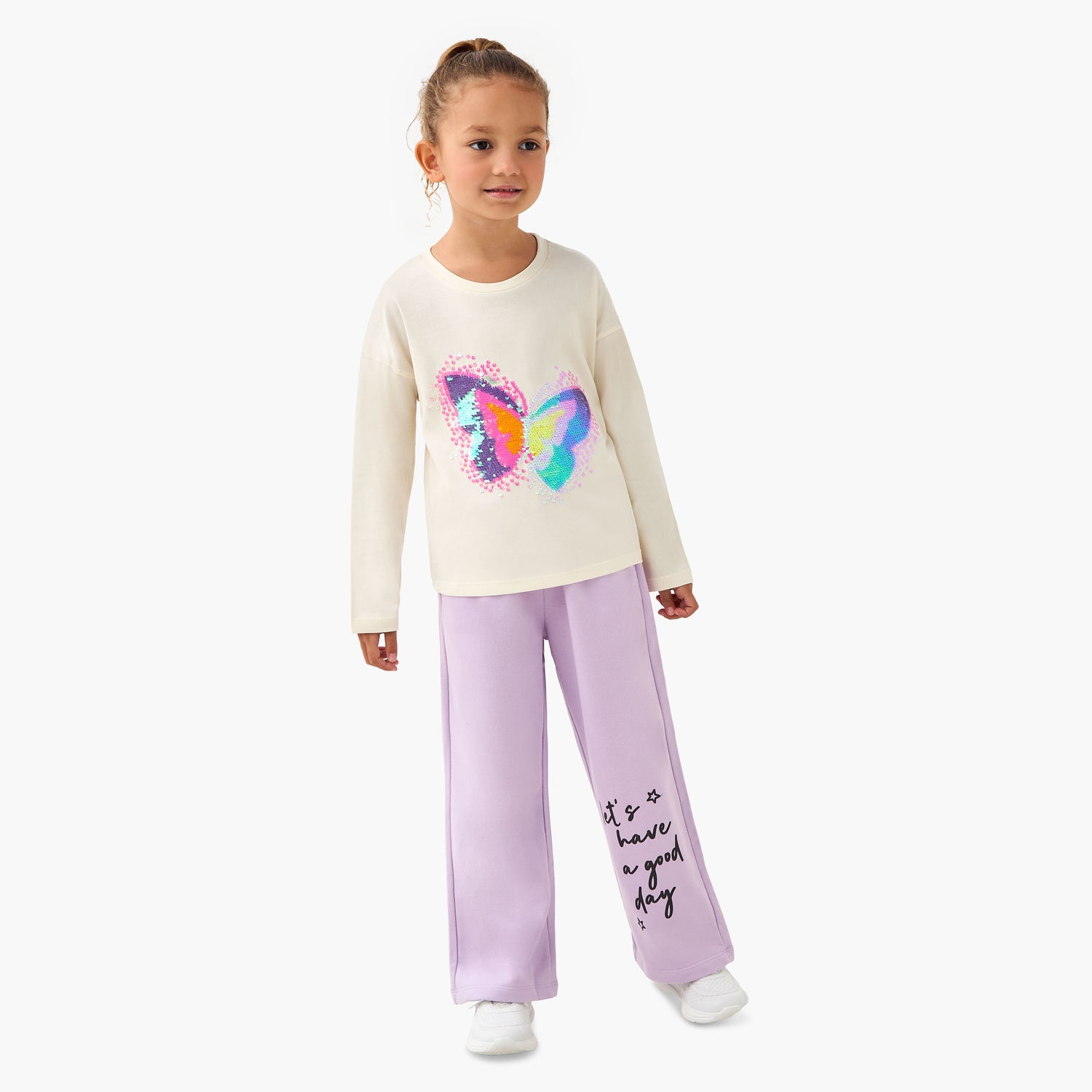 Juniors Round Neck Long Sleeve T-shirt with Embellishment