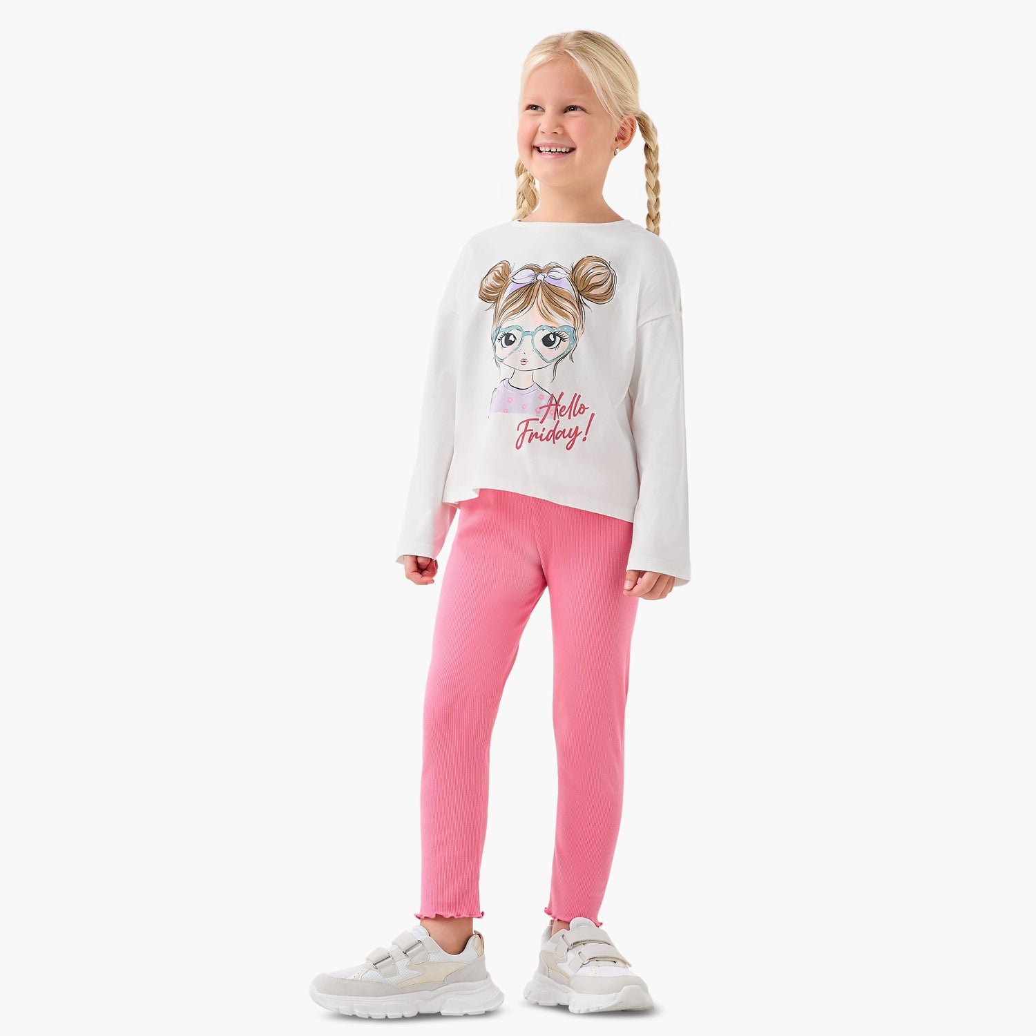 Juniors Girls Crew Neck T-shirt with Graphic Print - Cotton - Long Sleeves