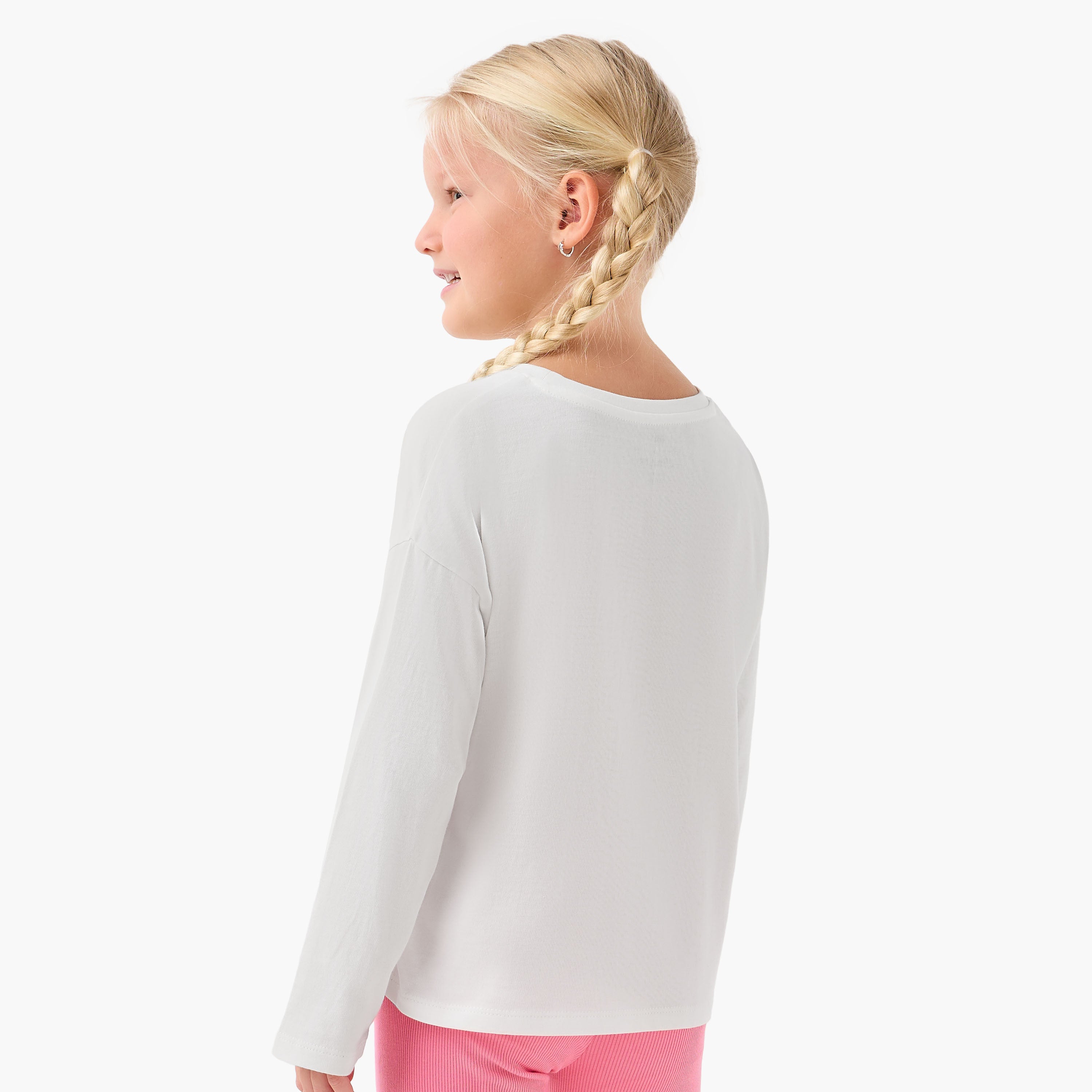 Juniors Girls Crew Neck T-shirt with Graphic Print - Cotton - Long Sleeves