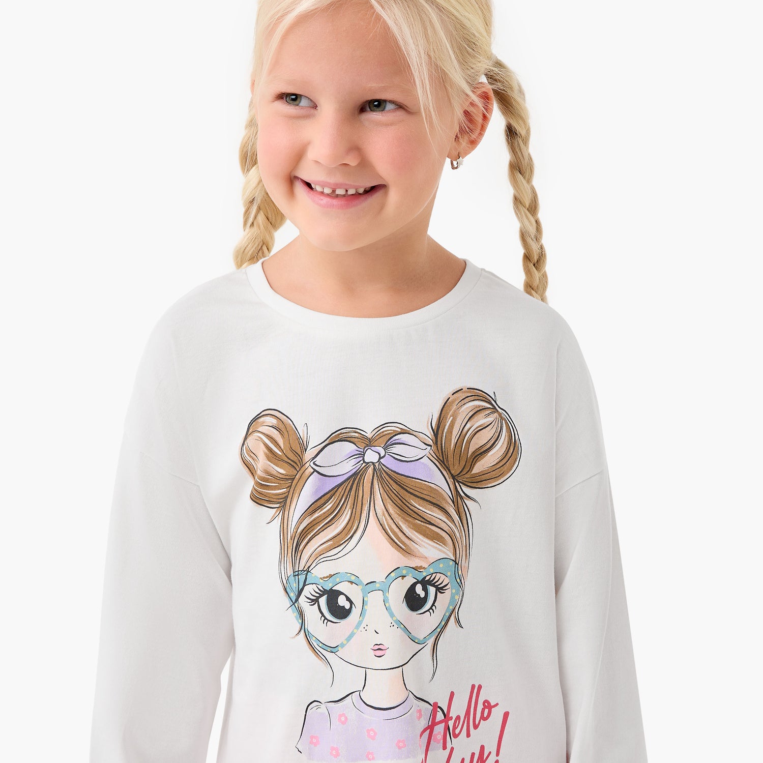 Juniors Girls Crew Neck T-shirt with Graphic Print - Cotton - Long Sleeves