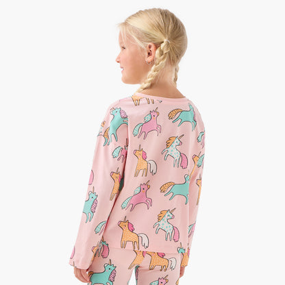 Juniors Girls Crew Neck T-shirt with Unicorn Print - Cotton - Long Sleeves