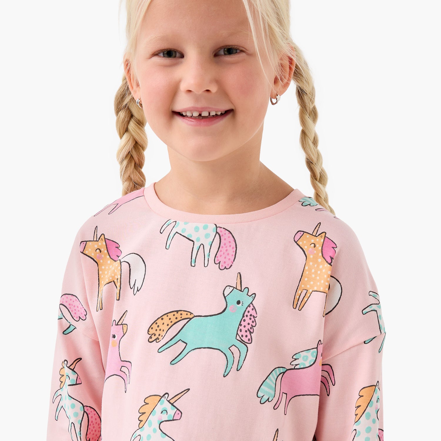Juniors Girls Crew Neck T-shirt with Unicorn Print - Cotton - Long Sleeves