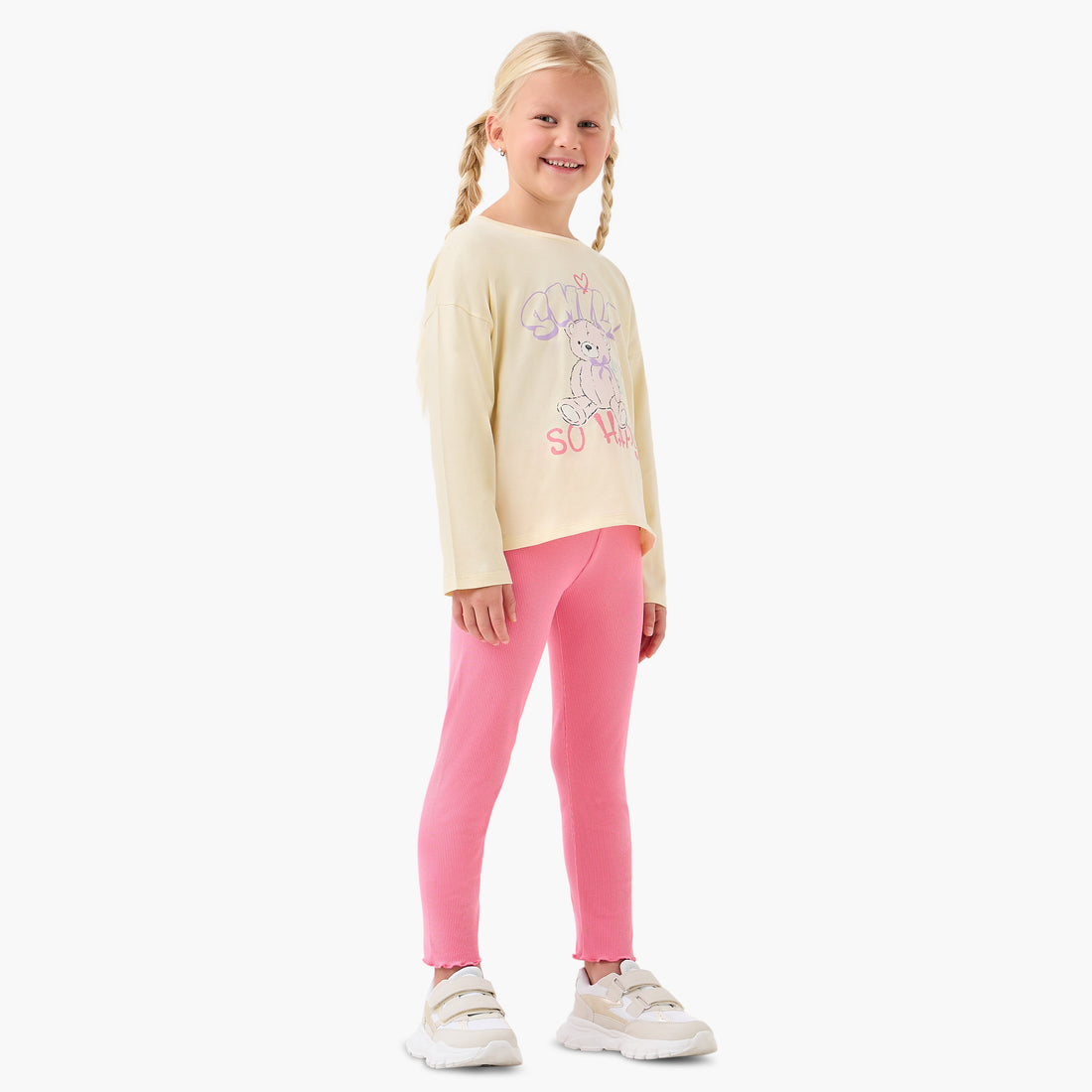 Juniors Girls Crew Neck T-shirt with Teddy Bear Print - Cotton - Long Sleeves