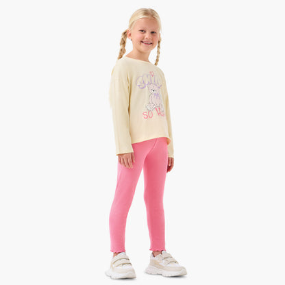 Juniors Girls Crew Neck T-shirt with Teddy Bear Print - Cotton - Long Sleeves