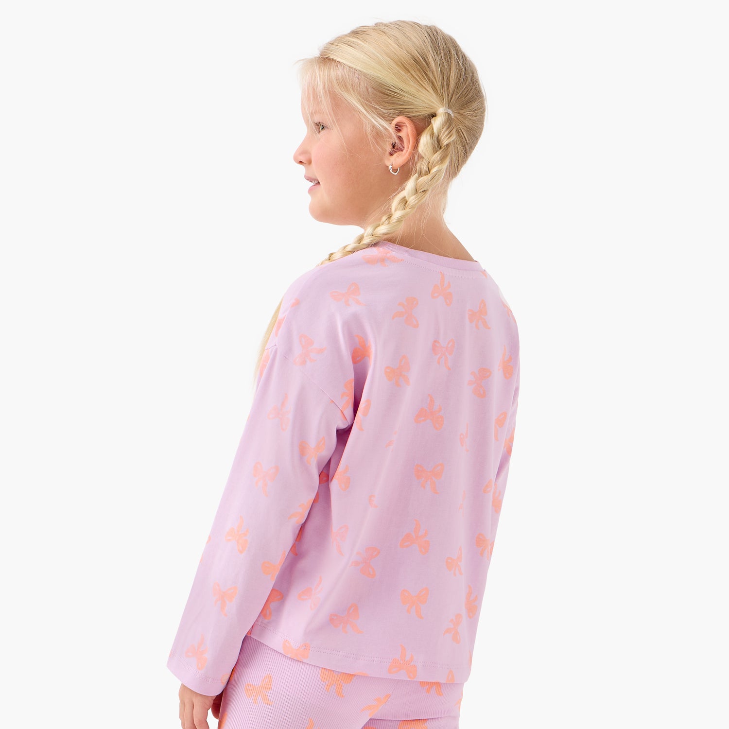 Juniors Girls Crew Neck T-shirt with Bow Print - Cotton - Long Sleeves