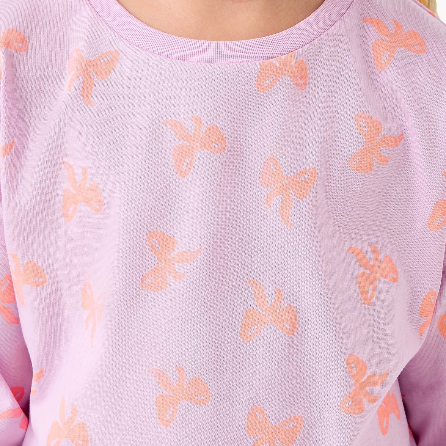 Juniors Girls Crew Neck T-shirt with Bow Print - Cotton - Long Sleeves