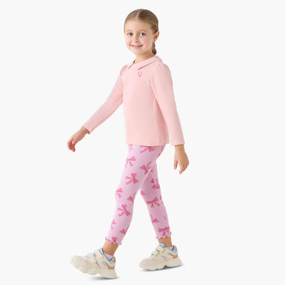 Juniors Polo Neck Long SleevesT-shirt with Butterfly Embroidery