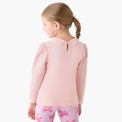Juniors Polo Neck Long SleevesT-shirt with Butterfly Embroidery