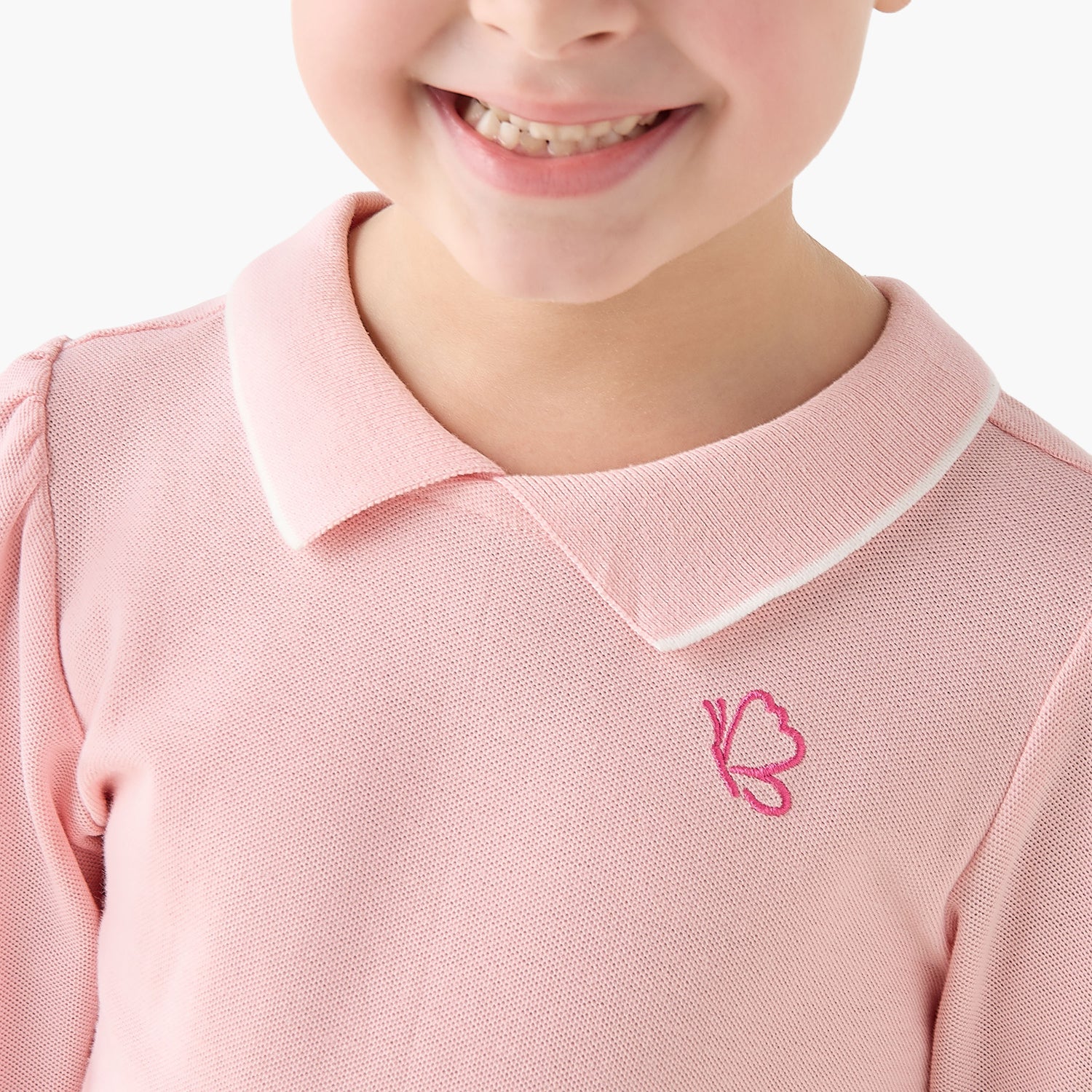 Juniors Polo Neck Long SleevesT-shirt with Butterfly Embroidery